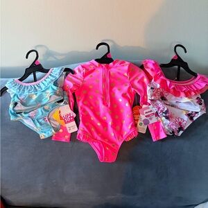 3NWT Disney Kids Swim Bikini Sets- Pink, Light Blue, White